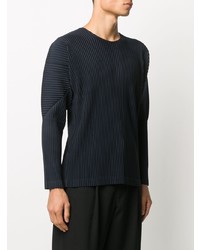 dunkelblaues Langarmshirt von Homme Plissé Issey Miyake