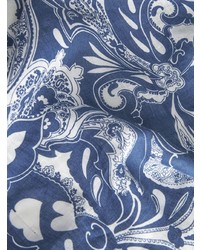 dunkelblaues Leinen Kurzarmhemd mit Paisley-Muster von Etro