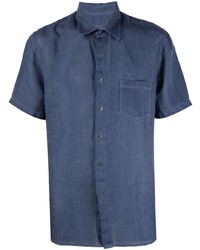 dunkelblaues Leinen Kurzarmhemd von 120% Lino