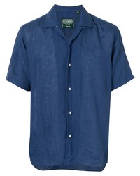 dunkelblaues Leinen Kurzarmhemd von Gitman Vintage