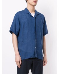 dunkelblaues Leinen Kurzarmhemd von Gitman Vintage