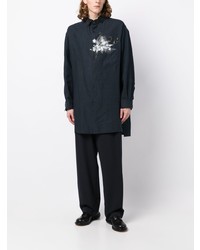 dunkelblaues Leinen Langarmhemd mit Karomuster von Yohji Yamamoto