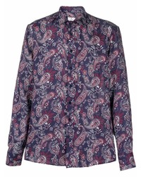 dunkelblaues Leinen Langarmhemd mit Paisley-Muster von Etro