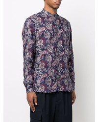 dunkelblaues Leinen Langarmhemd mit Paisley-Muster von Etro