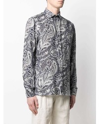 dunkelblaues Leinen Langarmhemd mit Paisley-Muster von Etro