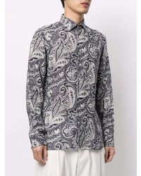 dunkelblaues Leinen Langarmhemd mit Paisley-Muster von Etro