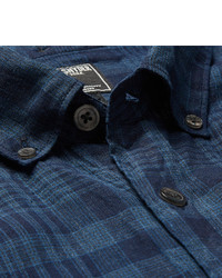 dunkelblaues Leinen Langarmhemd mit Schottenmuster von Todd Snyder
