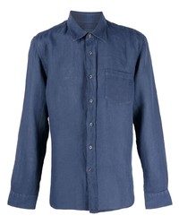 dunkelblaues Leinen Langarmhemd von 120% Lino