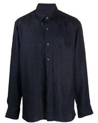 dunkelblaues Leinen Langarmhemd von Ann Demeulemeester