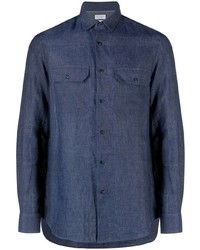 dunkelblaues Leinen Langarmhemd von Brunello Cucinelli