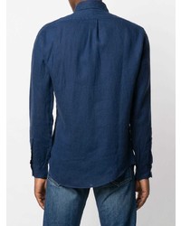 dunkelblaues Leinen Langarmhemd von Polo Ralph Lauren