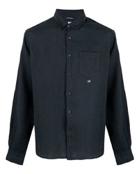 dunkelblaues Leinen Langarmhemd von C.P. Company