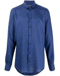 dunkelblaues Leinen Langarmhemd von Dolce & Gabbana