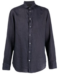 dunkelblaues Leinen Langarmhemd von Emporio Armani