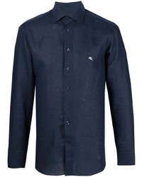 dunkelblaues Leinen Langarmhemd von Etro
