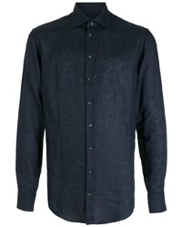 dunkelblaues Leinen Langarmhemd von Giorgio Armani