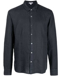 dunkelblaues Leinen Langarmhemd von James Perse