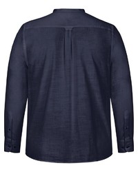 dunkelblaues Leinen Langarmhemd von Jan Vanderstorm