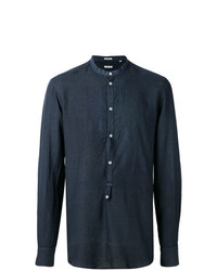 dunkelblaues Leinen Langarmhemd von Massimo Alba
