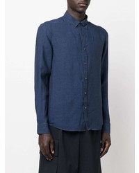 dunkelblaues Leinen Langarmhemd von Michael Kors Collection