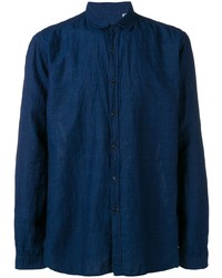 dunkelblaues Leinen Langarmhemd von Oliver Spencer