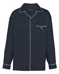 dunkelblaues Leinen Langarmhemd von Prada