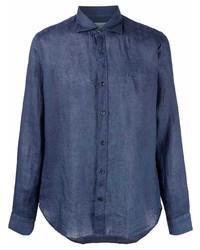 dunkelblaues Leinen Langarmhemd von Tintoria Mattei