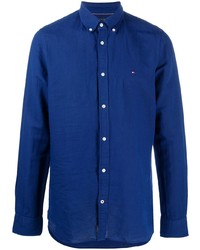 dunkelblaues Leinen Langarmhemd von Tommy Hilfiger