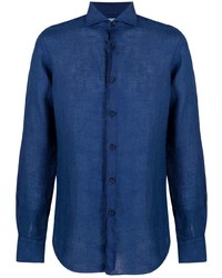 dunkelblaues Leinen Langarmhemd von Xacus