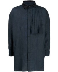 dunkelblaues Leinen Langarmhemd von Yohji Yamamoto