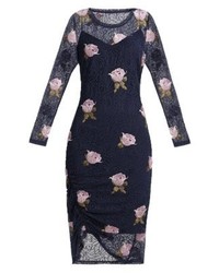 dunkelblaues Midikleid aus Spitze mit Blumenmuster von Finery London