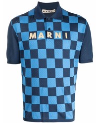 dunkelblaues Polohemd mit Karomuster von Marni