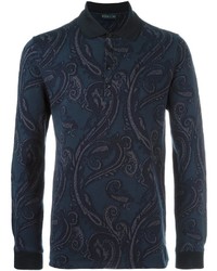 dunkelblaues Polohemd mit Paisley-Muster