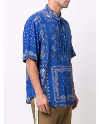 dunkelblaues Seide Kurzarmhemd mit Paisley-Muster von Etro