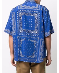 dunkelblaues Seide Kurzarmhemd mit Paisley-Muster von Etro