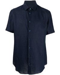 dunkelblaues Seide Kurzarmhemd von Giorgio Armani