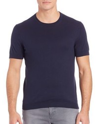 dunkelblaues Seide T-Shirt mit einem Rundhalsausschnitt
