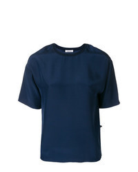 dunkelblaues Seide T-Shirt mit einem Rundhalsausschnitt