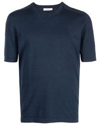 dunkelblaues Seide T-Shirt mit einem Rundhalsausschnitt von Boglioli