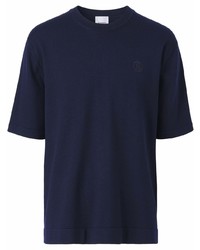 dunkelblaues Seide T-Shirt mit einem Rundhalsausschnitt von Burberry