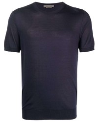dunkelblaues Seide T-Shirt mit einem Rundhalsausschnitt von Corneliani