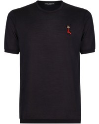 dunkelblaues Seide T-Shirt mit einem Rundhalsausschnitt von Dolce & Gabbana
