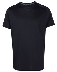 dunkelblaues Seide T-Shirt mit einem Rundhalsausschnitt von Loro Piana