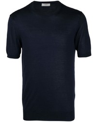 dunkelblaues Seide T-Shirt mit einem Rundhalsausschnitt von Mauro Ottaviani