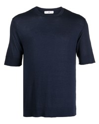dunkelblaues Seide T-Shirt mit einem Rundhalsausschnitt von PT TORINO