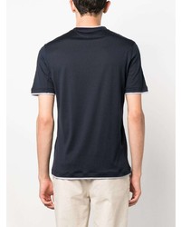 dunkelblaues Seide T-Shirt mit einem Rundhalsausschnitt von Brunello Cucinelli