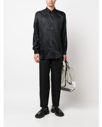 dunkelblaues Seidelangarmhemd von Comme Des Garcons SHIRT