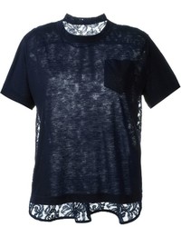 dunkelblaues Spitze T-shirt von Sacai