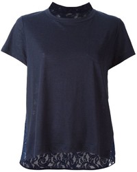 dunkelblaues Spitze T-shirt von Sacai