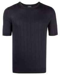 dunkelblaues Strick Seide T-Shirt mit einem Rundhalsausschnitt von Barba